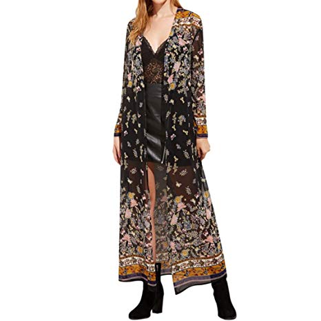 Paymenow Clearance Women Kimono Cardigan Long Floral Print Party Beach Coat Outwear