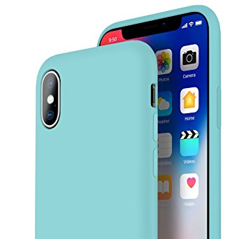 iPhone X Case, iPhone X Protective Case Slim for iPhone 10 (2017), New Generation Liquid Silicone Case [Ultra-slim Series] All-Round Protection with Anti-Dust for iPhonex Cover by Ainope (Cyan)