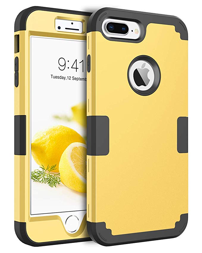 BENTOBEN Case for iPhone 8 Plus / 7 Plus Heavy Duty Slim Shockproof Drop Protection 3 in 1 Hybrid Hard PC Covers Soft Rubber Bumper Protective Case for iPhone 8 Plus / 7 Plus Yellow/Black