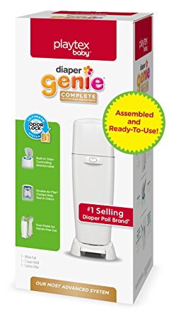 Playtex Diaper Genie Complete Assembled Diaper Pail with Odor Lock Technology & 1 Full Size Refill, White (1 pail and 1 refill per unit)