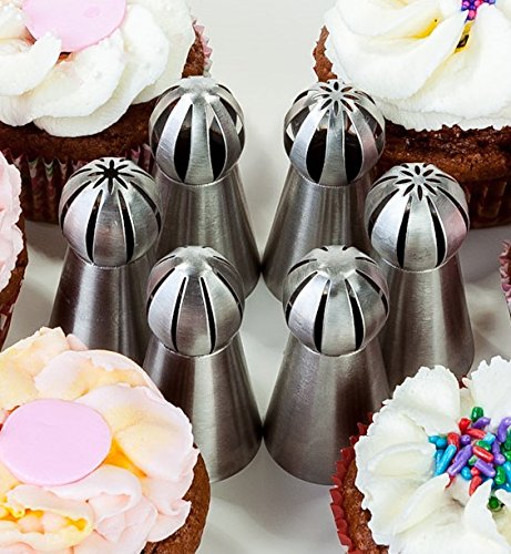 New Ball Tip, Russian Sphere Icing Nozzles. 8 pc Set for Decorating Cupcakes and Pastries
