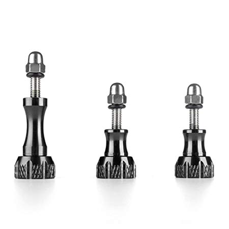 TNP Gopro Thumb Screw Set - Aluminum Thumbscrew Stainless Steel Thumb Screw Knob Bolt Kit 3pcs 1x Long Screws   2x Short Screws for Gopro Hero4 Hero3  Hero3 Hero2 SJ4000 SJ5000 HD Cameras (Black)