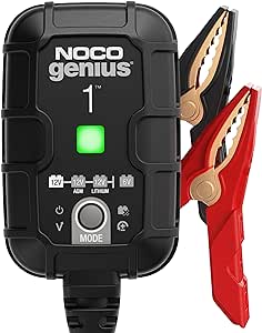 NOCO GENIUS1AU, 1A Smart Battery Charger, 6V and 12V Portable Car Battery Charger, Battery Maintainer, Trickle Charger and Desulfator for Automotive, Motorcycle, Motorbike, AGM and Lithium Batteries