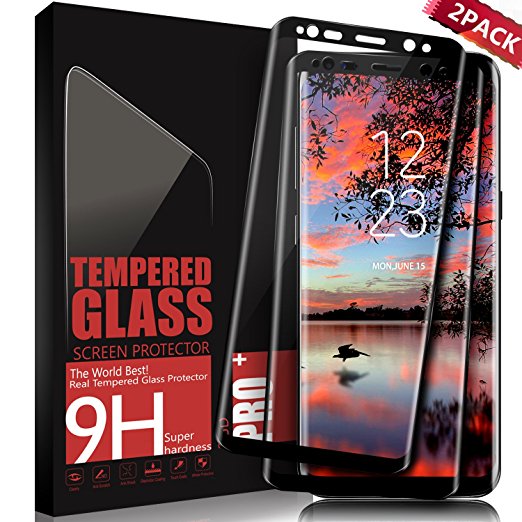 Galaxy S8 Glass Screen Protector SGIN, [2Pack Black] Highest Quality Premium Tempered Glass Anti-Scratch, Clear High Definition (HD) Screen Film for Galaxy S8 (Full Screen Coverage)