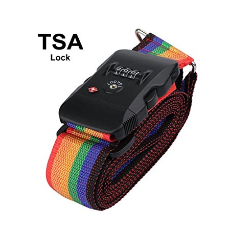 TSA Luggage Strap, LC-dolida Adjustable Suitcase Belt with 3 Dial Approved Lock, with Packing Travel Tags for Airport Security and Baggage Claim Identification