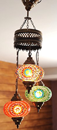 (Choose from 12 Designs) Turkish Moroccan Mosaic Glass Chandelier Lights Hanging Ceiling Lamps (Large - 4) (Large-4)