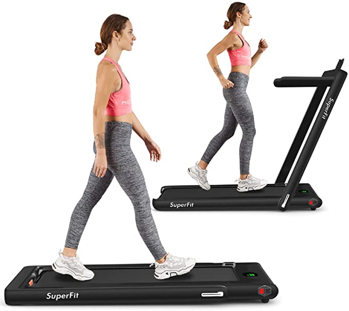 Goplus 2 in 1 Folding Treadmill, 2.25HP Under Desk Electric Treadmill, Installation-Free with Bluetooth Speaker, Remote Control and LED Display, Walking Jogging for Home Office Use