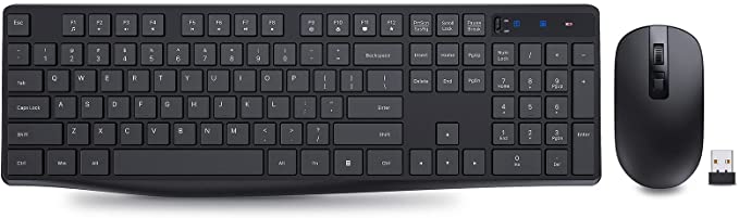 Wireless Keyboard and Mouse Combo, Smart Auto-Sleep, Fast Slim Cordless Computer Keyboard Full Size, On/Off Switches, 3 Indicators, Ergonomic Silent Mouse 800-1600 DPI, Unifying USB Receiver