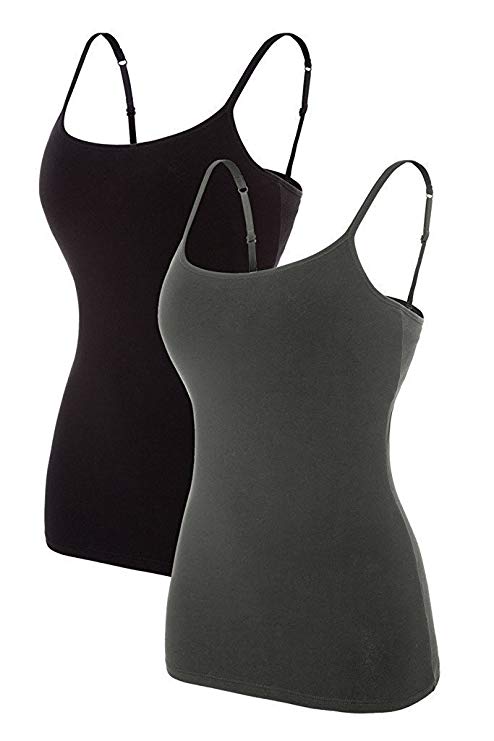 ATTRACO Women's Cotton Camisole Shelf Bra Spaghetti Straps Tank Top 2 Packs