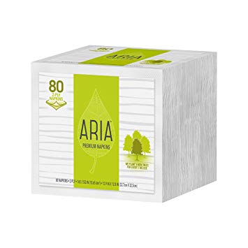 Aria Premium Earth Friendly Napkins, 80-Count 2-Ply Napkins, White, Paper, Eco Friendly Napkins