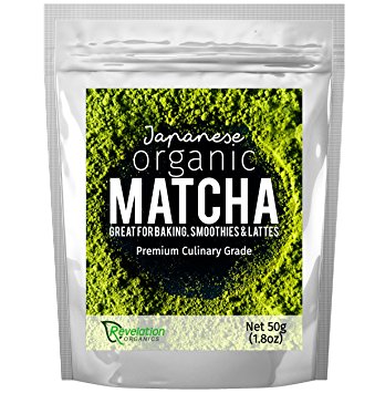 Revelation Organics - Premium Japanese Organic Matcha Green Tea Powder - Certified Organic Direct From Nishio Japan - Perfect For Cooking Baking Lattes and Smoothies - Aids Concentration Weight Loss