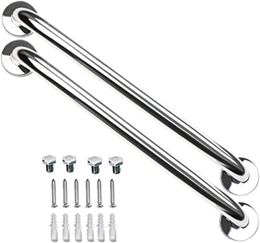 2 Pack 24 Inch Chrome Shower Grab Bar - 1.5" Diameter, ZUEXT Stainless Steel Bathroom Grab Bar Handle, Bathroom Balance Bar, Safety Hand Rail Support, Handicap Injury Elderly Senior Assist Bath Handle