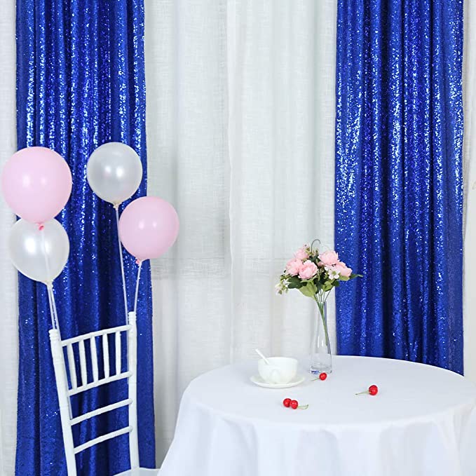 TRLYC Sequin Backdrop Sequin Backdrop Curtain Photography Backdrop Sequin Curtain, Royal Blue, 2P 2X8FT