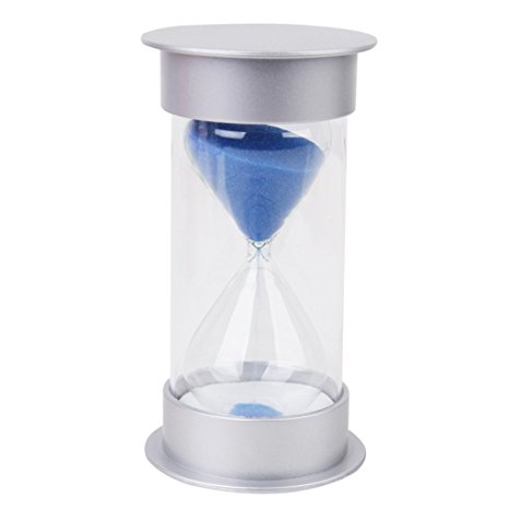 30 Minutes Hourglass Sandglass Sand Timer Silver Lid Blue Sand
