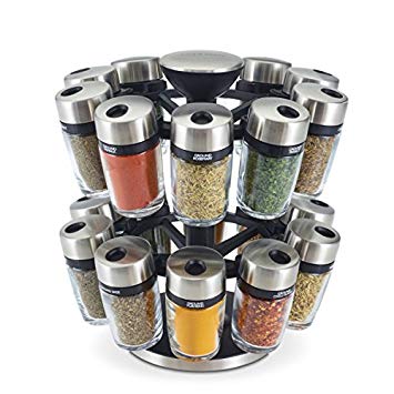 Cole & Mason Premium 20 Jar Filled Herb and Spice Carousel, Stainless Steel and Glass, 25 cm
