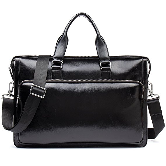 MANTOBRUCE Leather Briefcase for Men Women Travel Work Laptop Shoulder Handbag