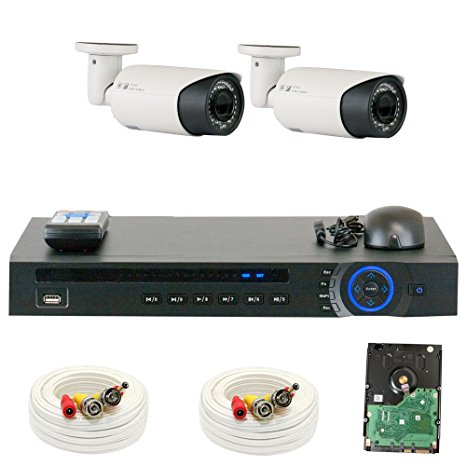 GW Security 4 Channel HD-CVI DVR (2) 2.8-12mm Motorized Zoom 2MP 1080P Weatherproof Sony Cmos Video Security Camera System