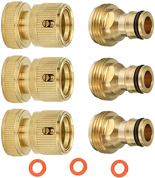 PLG ¾ Inch GHT Solid Brass Garden Hose Quick Connect Fittings,3 Male 3 Female