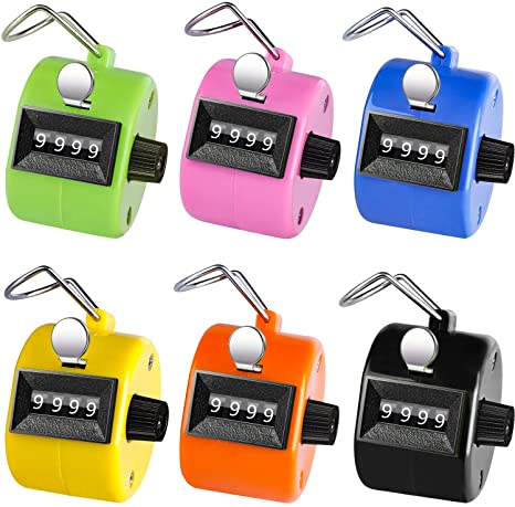 Ktrio Pack of 6 Color Hand Tally Counter 4 Digit Tally Counter Mechanical Palm Click Counter Count Clicker Assorted Color Hand Held Counter Clicker for Sport Stadium Coach Casino and Other Event