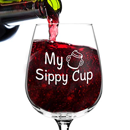 DU VINO My Sippy Cup Funny Novelty Wine Glass - 12.75 oz. - Humorous Present for Mom, Women, Friends, or Her - Made in USA