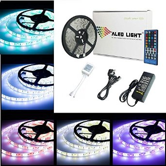 ALED LIGHT®16.4ft 5M LED Strip Light 300 LED SMD 5050 RGBW Waterproof Color Changing, 6A Power Supply  40Key Remote, Durable Rope Lights Free Shipping
