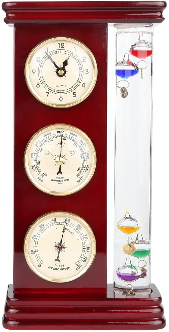 Galileo Weather Station with Galileo Thermometer, a precision quartz clock, barometer and hygrometer