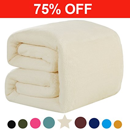Fleece Twin Blanket 330 GSM Super Soft Warm Extra Silky Lightweight Bed Blanket, Couch Blanket, Travelling and Camping Blanket (Ivory)