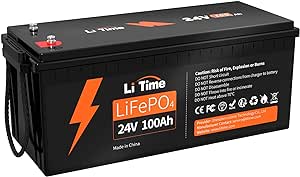 LiTime Batterie 24V Lithium 100Ah, Batterie LiFePO4 avec 100A Protection BMS et 4000-15000 Cycles Profonds,Maximale 2560W, sans Entretien Parfait pour Camping-Car, Système Solaire, Bateaux