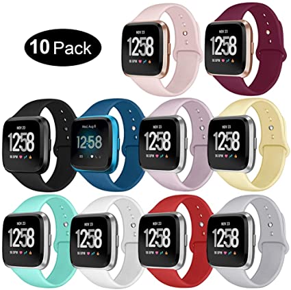 Kmasic Sport Band Compatible for Fitbit Versa/Fitbit Versa Lite Edition, Soft Silicone Strap Replacement Wristband Fitbit Versa Smart Fitness Watch, 10-Pack, Small, Large