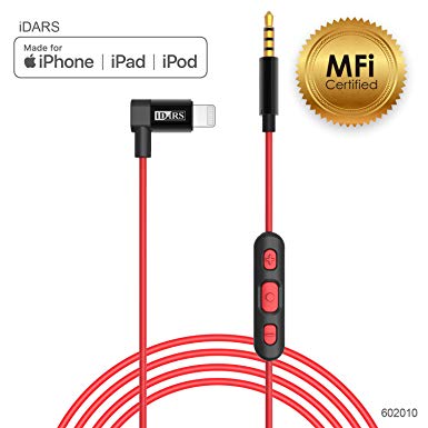 iDARS Lightning to 3.5 mm Audio Aux Cord MFi Certified Aux Lightning Cable Microphone & Remote Control Aux Cable Car, Hi-Fi Headphones, Bluetooth Speakers Support iPhone Xs/XS MAX/XR/X