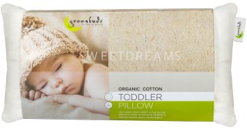 Best Toddler Pillow - Greenbuds Organic Cotton Toddler Pillow with Organic Cotton Fill. Organic Kids Pillow with Pillowcase Hypoallergenic 12" x 20"