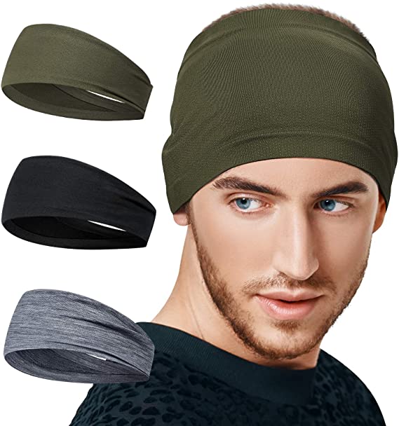 BF BAFLY Headbands for Men Women - Sweat Band & Mens Headband Mesh Design Non Slip Stretchy Moisture Wicking Breathable Workout Sweatbands for Running, Cycling, Gym, Yoga (3 Pack)
