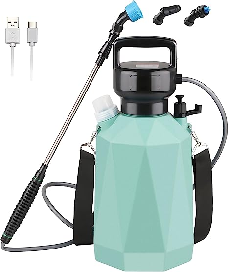 Electric Plant Sprayer 1.35Gallon/5L, Electric Garden Sprayer with USB Rechargeable Handle, Weed Sprayer with 3 Mist Nozzles, Telescopic Wand, and Shoulder Strap for Lawn and Garden (Green)