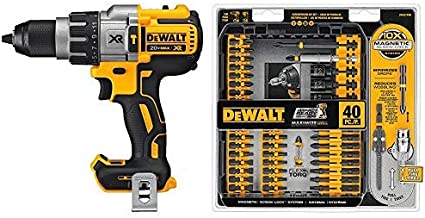 DEWALT DCD996B Bare Tool 20V MAX XR Lithium Ion Brushless 3-Speed Hammer Drill (Tool Only) with DEWALT DWA2T40IR IMPACT READY FlexTorq Screw Driving Set, 40-Piece