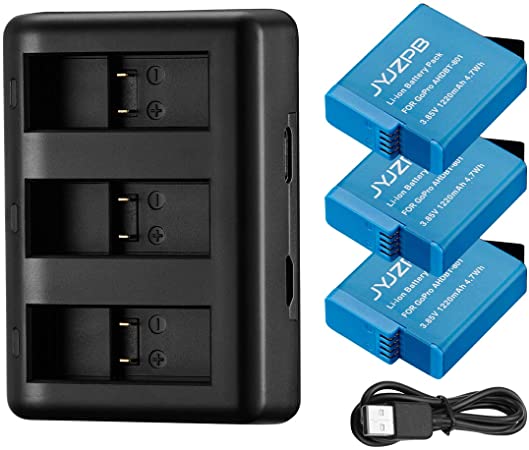JYJZPB HERO8 Replacement Batteries (3 Packs) and 3 Slots Battery Charger, AHDBT-801 Backup Batteries for GoPro Hero 8/7/6/5 Black and GoPro Hero 2018