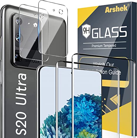 [2 2 Pack] Galaxy S20 Ultra Screen Protector, 9H Tempered Glass Include a Camera Lens Protector,Ultrasonic Fingerprint Compatible,3D Curved, HD Clear for Samsung S20 Ultra 5G Glass Screen Protector