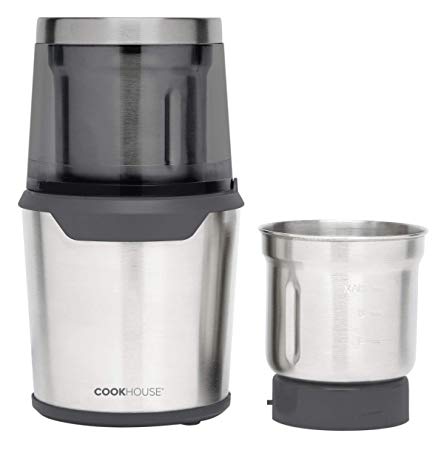 Cookhouse 300 Watt Electric Coffee & Spice Grinder: Professional Precision Blender for Grinding/Chopping with 2 Removable 80g Stainless Steel Bowls & Wet/Dry Function-Easy Push-Down Operation