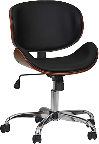 Rivet Langston Modern Wood and Leather Swivel Home Office Desk Chair, 20.28"W, Black