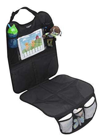 Lulyboo Auto Seat Protector and Carseat Organizer Tablet iPad Device Storage Window, Reinforced Seat Padded Non-Slip Grip Front and Rear Facing for Baby and Toddler Car Seats