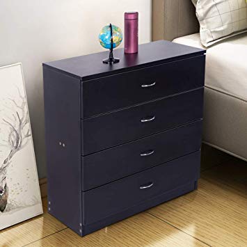 SSLine 4-Drawer Chest Black Finish Cabinet for Closet/Office Clothes Cosmetic Storage Chest Organizer Wood Dresser with Drawers Unit Bedroom Night Stand