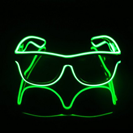 iChase EL Wire Glasses ,EL Wire Fashion Neon Shutter Electroluminescent Flashing LED Sunglasses with Battery case Controller for Halloween Christmas Birthday Party Favor (Lemon Green)