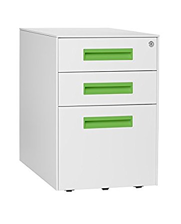 Stockpile Square Mobile 3-Drawer File Cabinet (White/Bright Green)