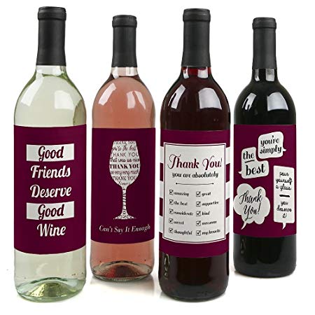 Girly Thank You - Wine Bottle Labels Thank You Gift - Set of 4