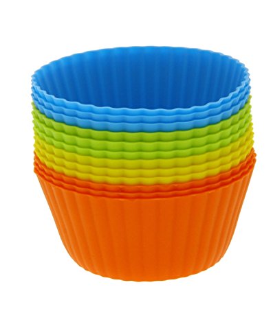 Silicone Cupcake Liners - 12-Pack Reusable Assorted Baking Cups 4-inches