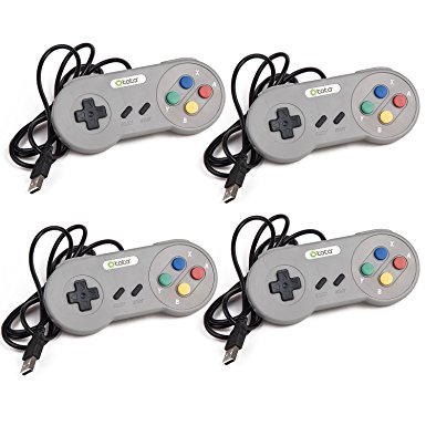 kiwitata Classic Retro Super Nintendo SNES USB Controller Jopypads for Win PC/MAC Gamepads (Grey/Multi Color Keys 4 Pack)