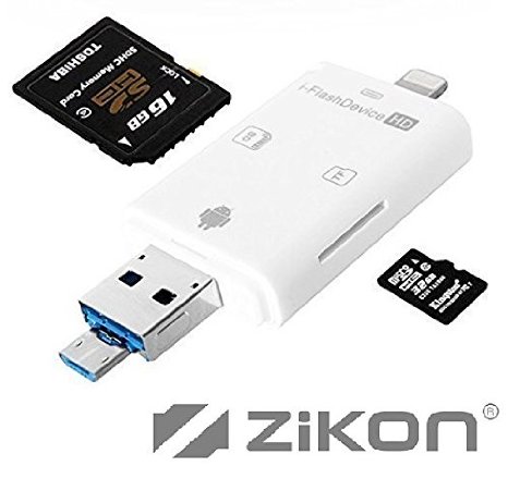 ZiKON Lightning iFlash USB SDHC Micro SD OTG Card Reader For IOS 9 iPhone 5 6 6S Plus iPad PC and Android