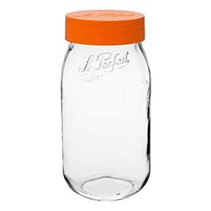 1 Le Parfait Screw Top Jar - Wide Mouth French Glass Preserving Jars - Zero Waste Packaging (1, 2000ml - 64oz - Orange Lid)
