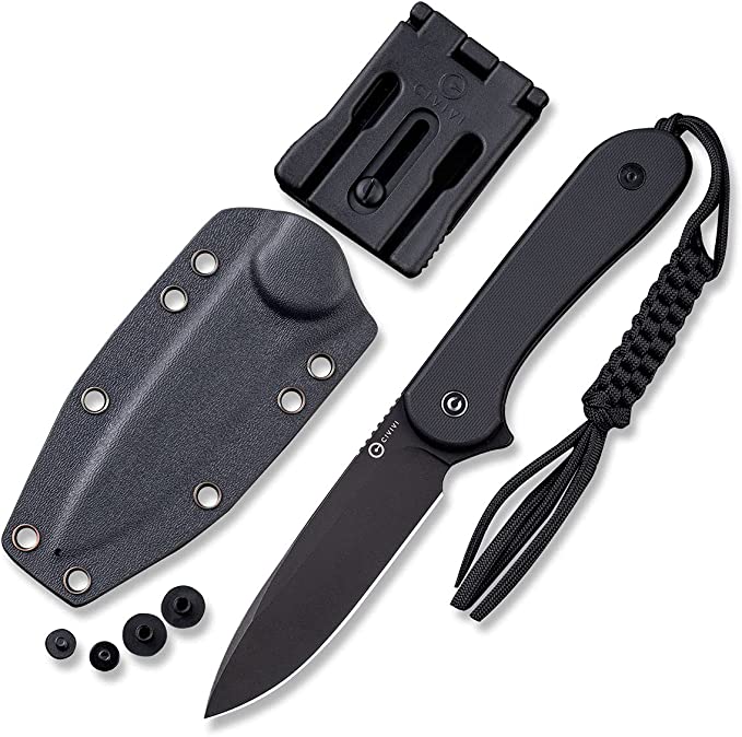 CIVIVI Fixed Blade Elementum Knife 3.98" D2 Blade, Flat G10 Handles, Belt Knife with Kydex Sheath, Tied Paracord Lanyard, Clip for Outdoor EDC C2105A