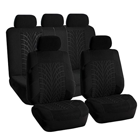 FH GROUP FH-FB071115 Complete Set Travel Master Seat Covers Airbag Ready & Rear Split Solid Black- Fit Most Car, Truck, Suv, or Van