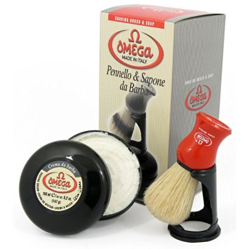 Omega 46065 Shaving Set with Brush, Holder, and Soap in Bowl